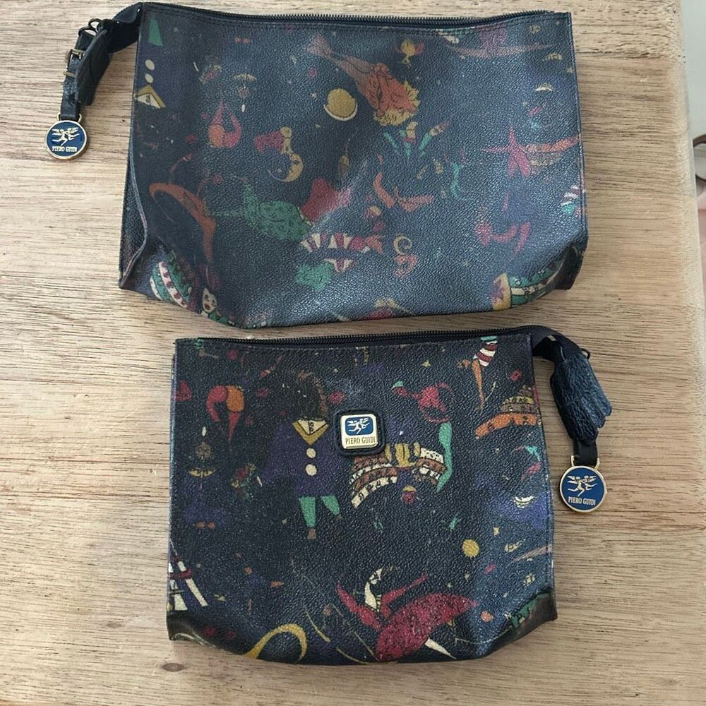 2 Piero Guidi the magic Circus black pouches vintage bag clutch made in Italy